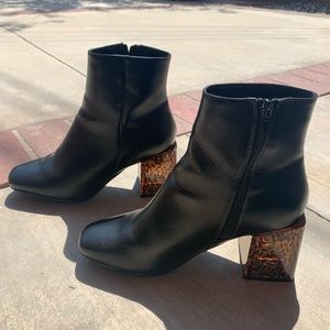 Black faux leather square/round toed boots
